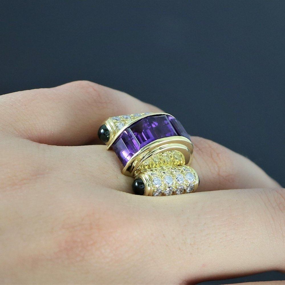 13248 Lagos Caviar 18K Yellow Gold Purple Amethyst Diamond Tourmaline Ring - Picture 6 of 10